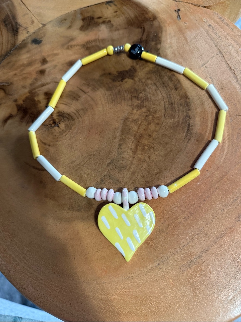 Vintage Parrot Pearls Yellow Heart Beaded Necklace